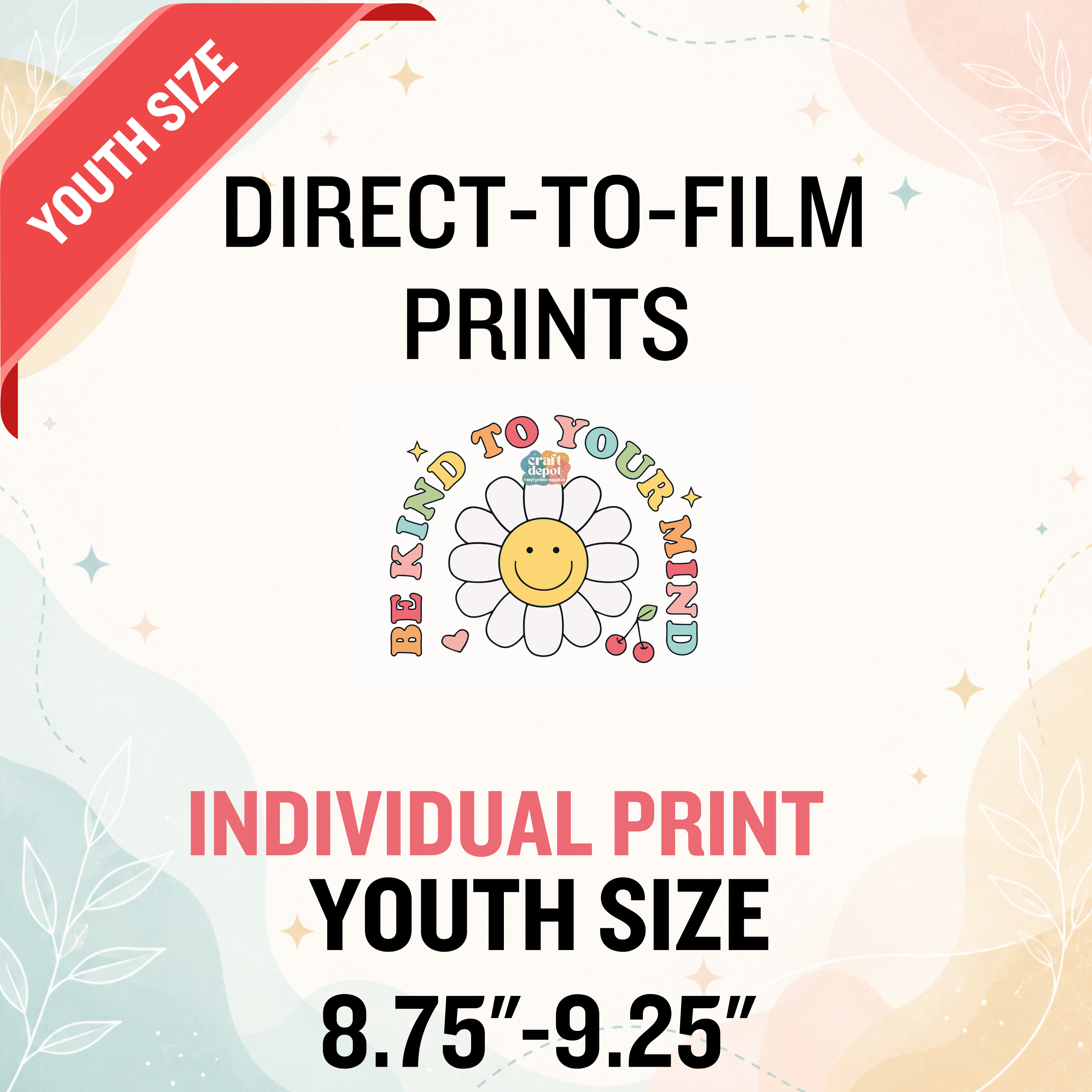 DTF- Custom-INDIVIDUAL Prints-YOUTH 8.75"-9.25"wide